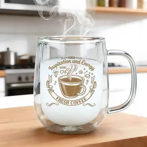 1PC Insulated Double-Walled High Borosilicate Reusable Glass Cup with Handle,large Capacity Clear Coffee Mug for Hot & Cold Beverages Drinks for Men Women,Perfect Birthday Gift,Travel-Friendly, kitchen Bar Settings,Home Office Water Cup, Drinking Cup