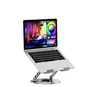 360° Rotating Laptop Stand. Adjustable Foldable Aluminum Laptop Stand, 2-in-1 Multifunctional Laptop Stand Hub for Gaming laptop & Mobile stand,Gray