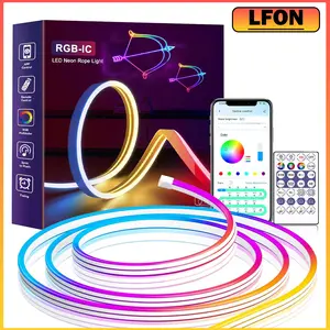 Smart Neon Rope Lights USB, 16.4Ft LED Rope Lights IC & RGB Color Changing with APP Control, Music Sync Neon Strip Lights Outdoor Waterproof DIY for Gaming Room Living Indoor Decor