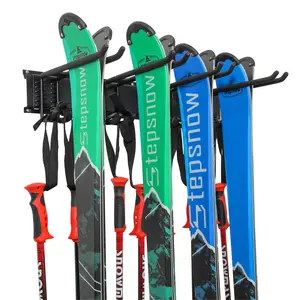 RaxGo Ski Rack, Ski Wall Mount Holds 4 Pairs of Skis & Skiing Poles or Snowboard, for Home & Garage