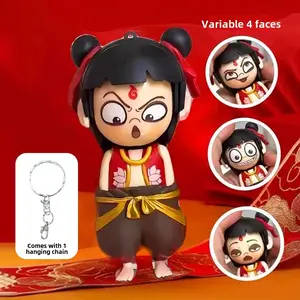 Creative Nezha expression dolls, press to switch expressions, nodding to change faces, decorations, pendants, interactive, novel