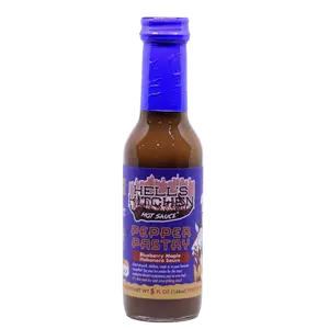 Pepper Pastry Hot Sauce by Hell's Kitchen Hot Sauce (5 oz) - Savory Sweet Habanero Fatalli Peppers Maple Syrup Orange Juice White Vinegar Pineapple Bluberries Lemons Salt Garlic Powder Ginger Cinnamon