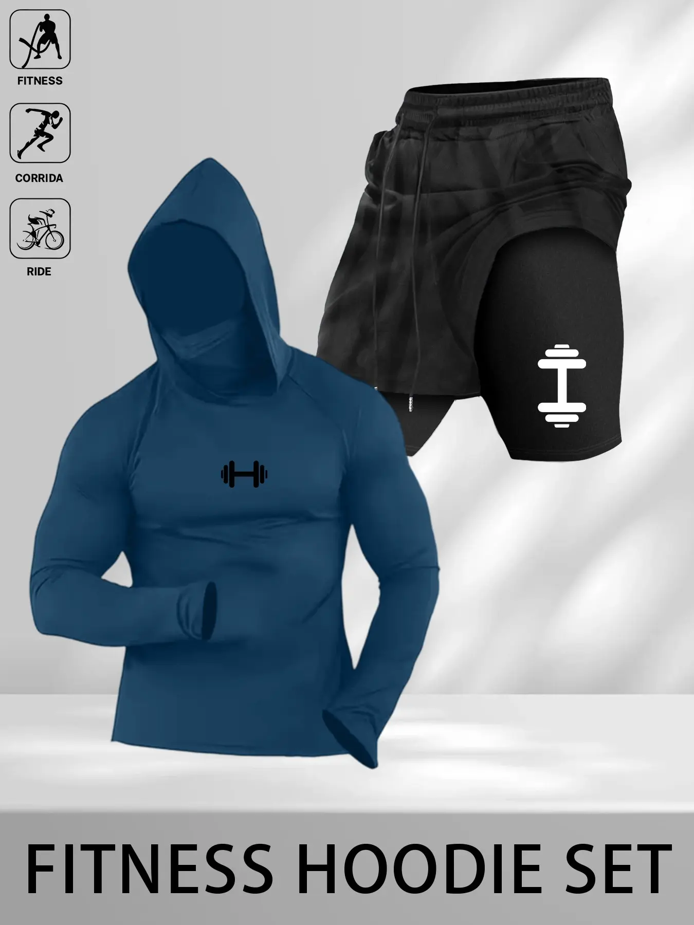 Men's Compression Hoodie & 2-in-1 Shorts Set, Sports Wear Set, Ninja Style Workout Outfit, Quick Dry Running Set for Gym, Outdoor Activities, Athleisure Summer Clothes #springsaledeals2026 #summeroutfits #fyp #menstreetwear