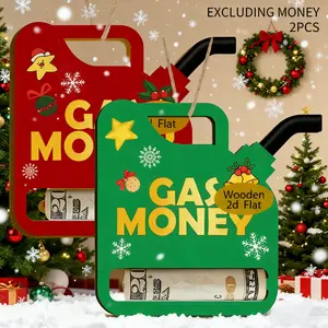 2pc Vintage Christmas Money Hanging Holder, Gas Money Themed Wooden Money Holder, Cash Slot Ornament,Perfect for Holiday Decor and Gifts, Perfect for Christmas, Thanksgiving,