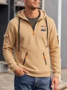 Men's Fashion Casual Hooded Sweatshirt, Pocket Zipper Design, Cartoon Print, Spring Summer Fall Winter Outdoor Wear, Unisex Clothing