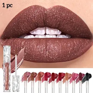 Waterproof Diamond Shimmer Glitter Lip Gloss, Matte Liquid Lipstick and Shiny Pearl Lip Glaze Lip Tint, Glittery Lip Gloss for Women's Makeup, Glitter Lipgloss
