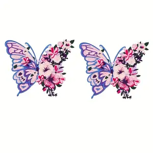 Set of 2 Floral Butterfly Embroidery Patches, Cute Animal Iron-On Patches, Large Size, Vibrant Colors, Easy-to-Apply Fashion Accessory for Jackets, Jeans, and Backpacks, DIY Designer-Style Gift