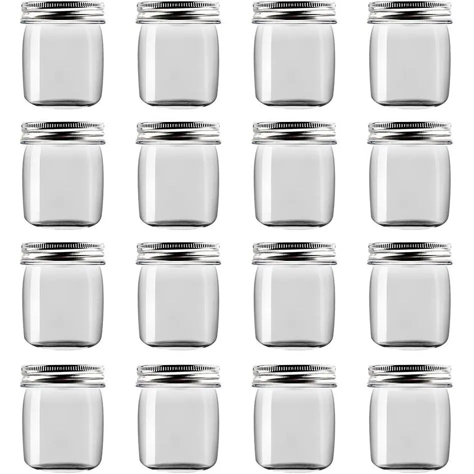 8 oz Clear Plastic Jars with Screw-On Lids -  Refillable Containers for Kitchen, Pantry, Slime, Spices & Craft Storage - Leakproof, Durable, 16 Pack