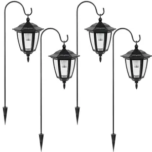 Viewsun 34 Inch Hanging Solar Lights, Shepherd Hook Lights with 2 Shepherd Hooks Waterproof Outdoor Decorative Solar Lantern Lights for Garden Decor, Patio, Backyard, Pathway, 4 Pack backyard lights Lamp Ambient solar lights outdoor