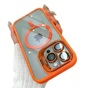 Luxury Magnetic Shockproof Phone Case For iPhone 16 17 15 14 13 12 Pro Max Funda With Magsafe Stand & Glass Lens Protector Cover