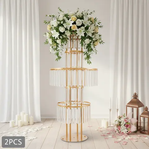 2 Pack 5 Tier Acrylic Flower Stand Clear Display Rack for Wedding Party Home Decor