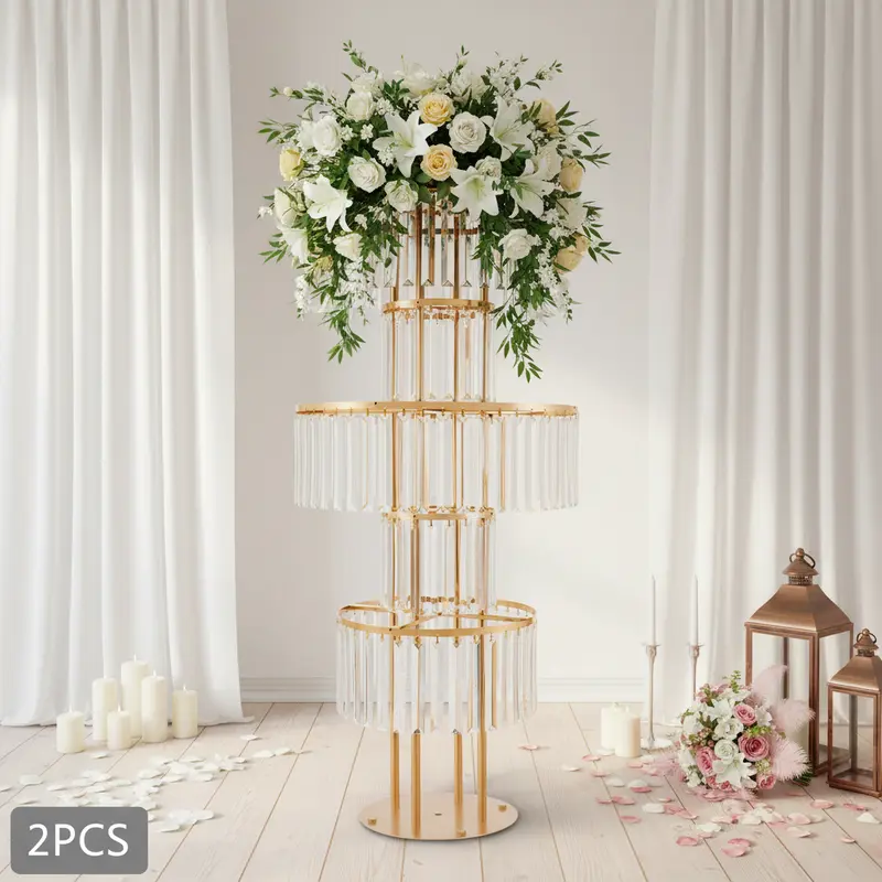 2 Pack 5 Tier Acrylic Flower Stand Clear Display Rack for Wedding Party Home Decor