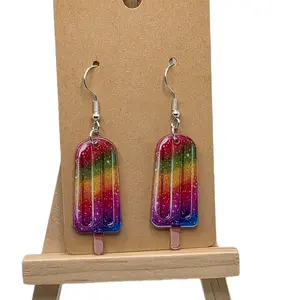 Vibrant Summer Fun Popsicle Earrings Colorful Rainbow Design with Glitter Accents Hook Closure Funky Jewelry for Bright Cheerful Accessories