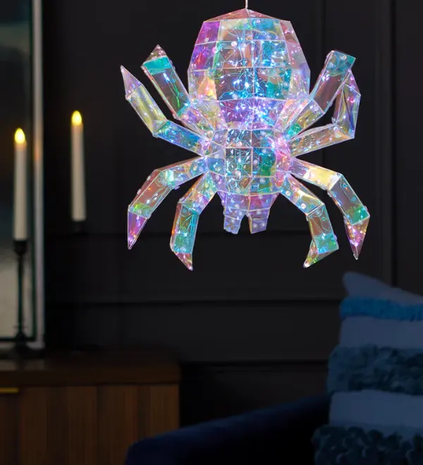 Spooky 13.78 Inch USB Electric Lighted Halloween Holographic Hanging Spider with Remote Control