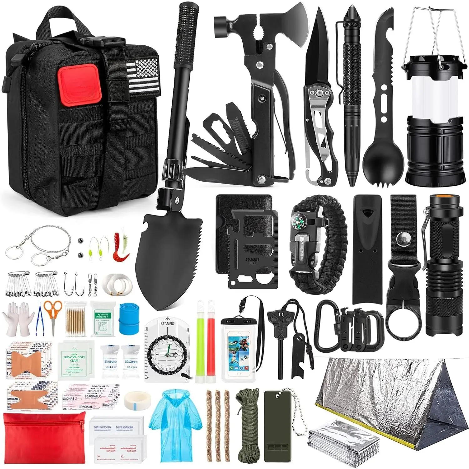 Survival Kit, 250Pcs Survival Gear First Aid Kit with System  Bag and Emergency Tent, Emergency Kit  Earthquake, Outdoor Adventure, Hiking, Hunting, Gifts  Men Women