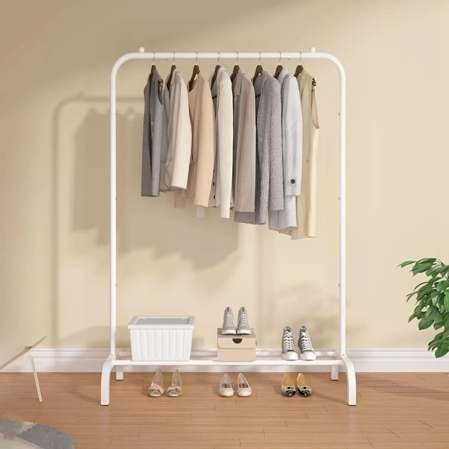 33lbs Loading Garment Racks Freestanding Clothing Racks Clothes Rack Stands Organizer with Bottom Shelf for Dormitory Home