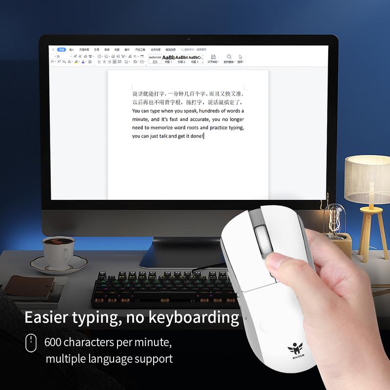 MR025 AI Lightweight Wireless Gaming Mouse,12000 DPI,Smart Voice Mouse,6 Programmable Buttons,Tri-Modes Connection,BT/Type-C Wired/2.4G Wireless Mouse Gaming with 2 Side Buttons, PC/Mac Computer and Laptop Compatible For Work Or Gamer,White/Black