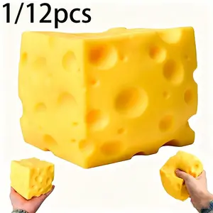 Cheese Squishy Cube Block, Fidget Toys for Adults & Teens, Sensory Stress Ball, Easter Basket Stuffer, Various Sizes Available