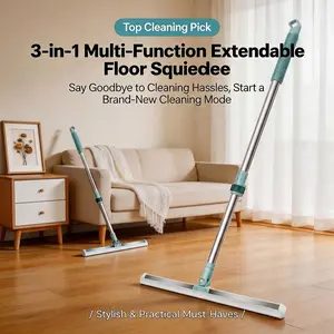 Floor Squeegee Broom, 19.7-inch Heavy-Duty Rubber Wiper with 39.4-inch Long Handle, Suitable for Bathroom Tiles, Garage Concrete, Deck, Shower Glass, and Window Cleaning.