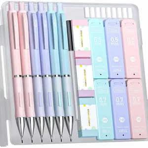 Four Candies Pastel Mechanical Pencil Set - 6PCS 0.5 mm & 0.7mm Pencils with 360PCS HB #2 Lead Refills, 3PCS Erasers and 9PCS Eraser Refills, Cute School Supplies Stuff for Student Writing Drawing