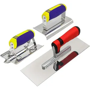 Concrete Tools Set 3 PC Stainless Steel Flat Finishing Trowel (11" x 4") plus Concrete Edger (6" x 3", 1/2"R) and Groover (6" x 3", 1/2"W,1/2"D) Stucco Cement Kit Masonry Construction Hand Kit