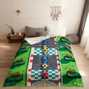 Kart Racing Car Kids Fitted Sheet Full Size,Extreme Speed Sports Games Bedding Set,Boys Girls Room Decor,Geometric Checkered Bed Cover,Modern Fashion Bed Sheet,2 Pillowcases