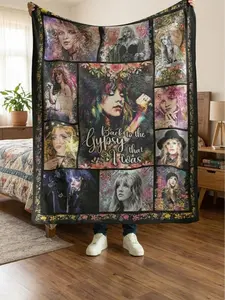 Stevie Nicks Gypsy Era Collage Flannel Blanket, Vintage Rock Music Icon Art Throw, Cozy Sherpa Fleece Blanket for Fans, Gift for Music Lovers, Bedroom Decor
