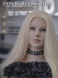 VIGGIO 100% Human Hair Training Mannequin Head, Platinum Blonde, Realistic Shoulders, Bleach & Dye Safe, 30″, for Professionals