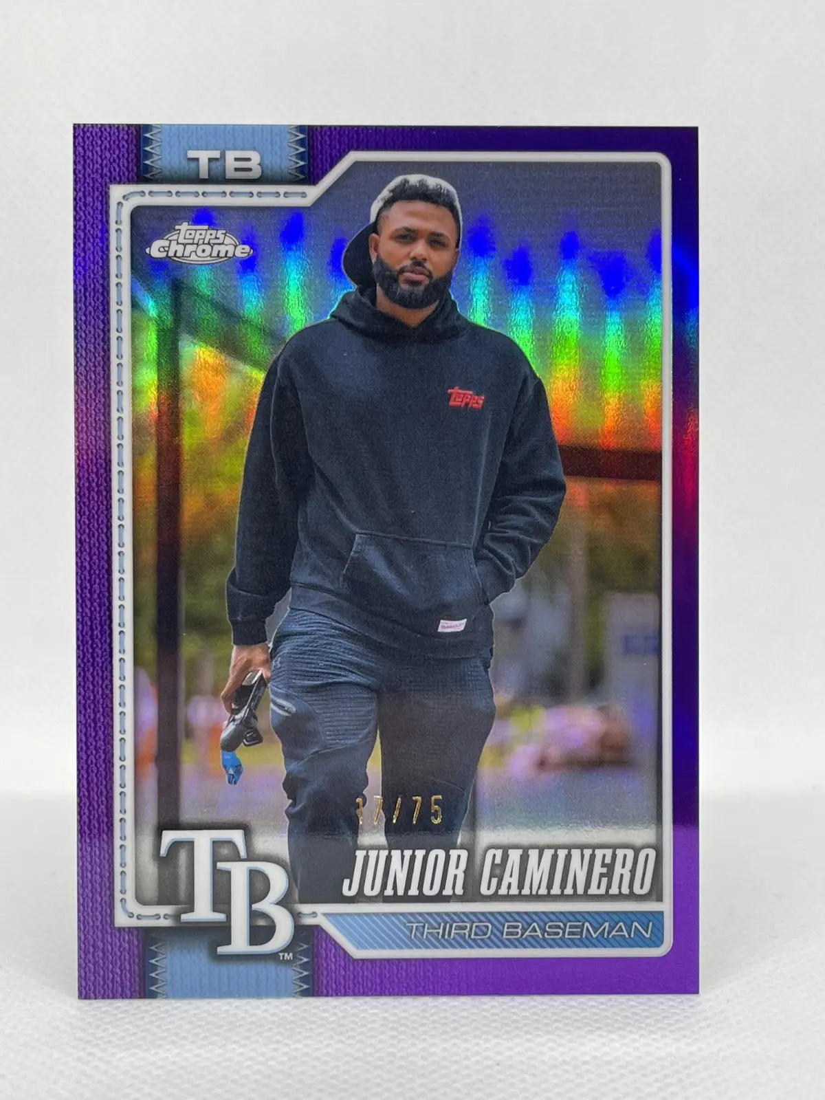 2026 Topps Chrome Junior Caminero Purple /75 Image Variation SSP TB Rays MVP