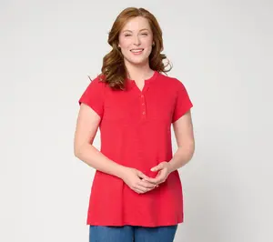 Denim & Co. Essentials Linen Slub Cap Sleeve Swing Top