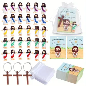 20pcs Mini Jesus Statues Party Favor Pack - PVC Religious Figurines with Inspirational Messages, Crosses & Ribbon Ties - Perfect Gift for Family & Friends, Holiday Decorations, Inspirational Decor|Cross Motif|PVC Statues fake  flowers religious ornament