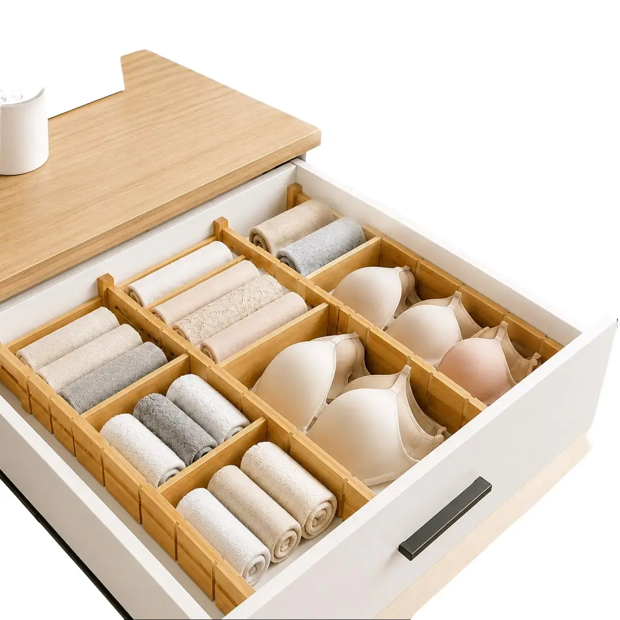 Bamboo Drawer Dividers, Adjustable Expandable Drawer Organizer Set, 4 Dividers + 9 Inserts for Dresser, Kitchen, Closet & Office