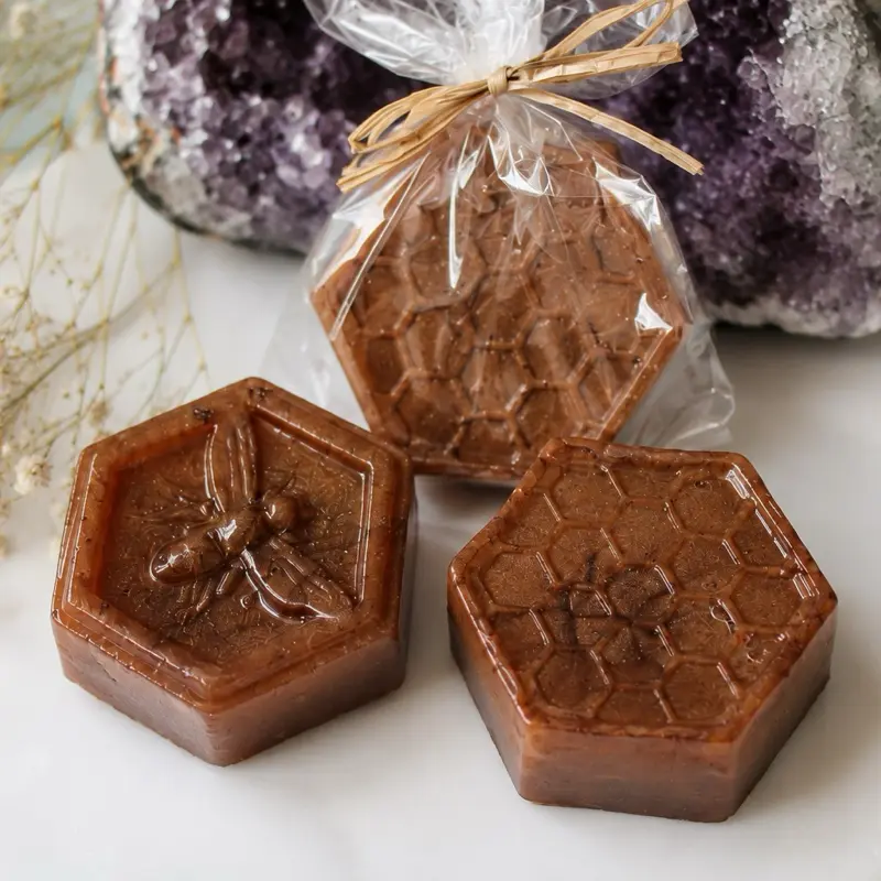 Handmade Honeycomb Soap Bars – Set of 3 – Honey Bee Shaped Bar Soap – Handmade Scented Soap