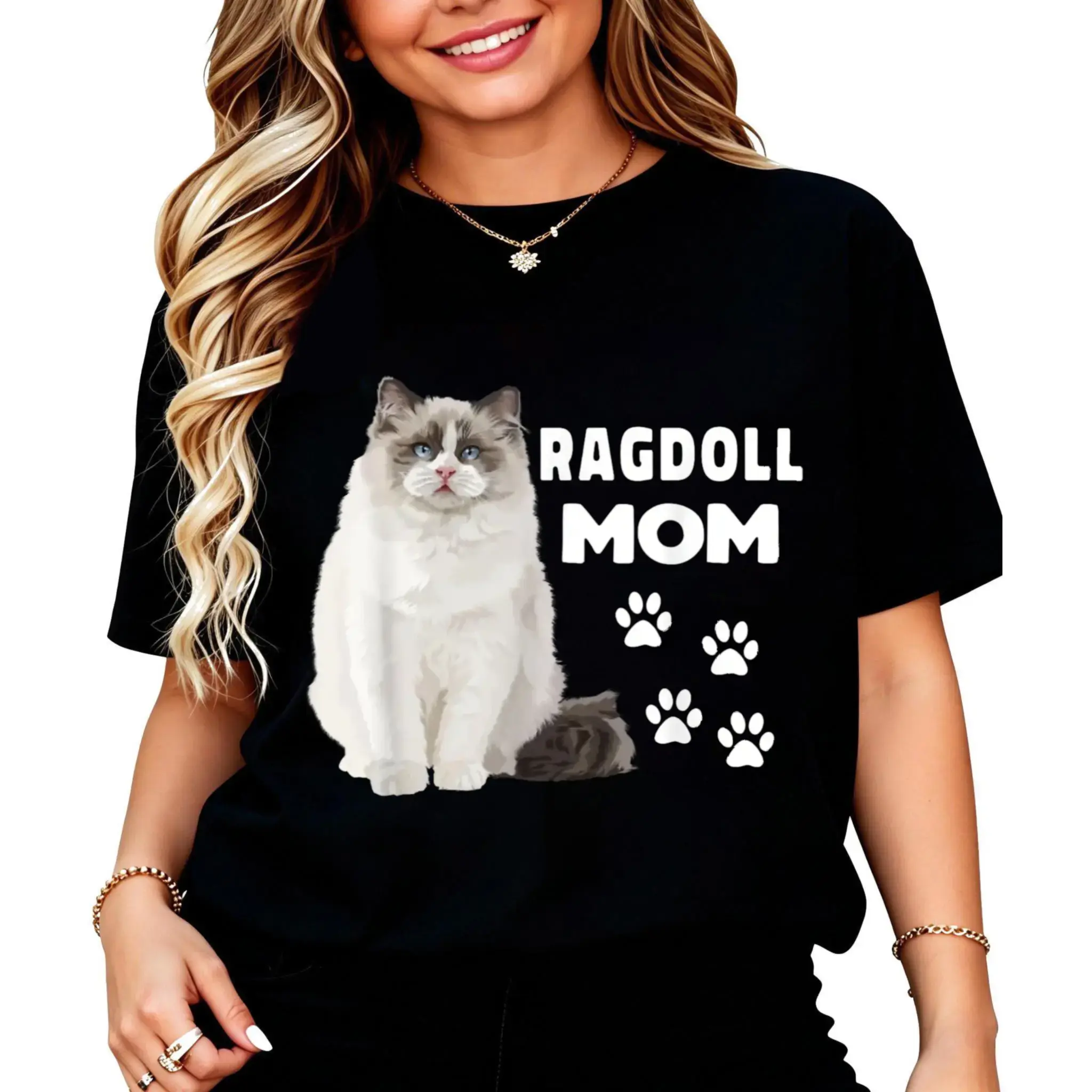 Ragdoll Mom Cat Paw Prints Design T-Shirt Women Men Unisex Clothing Streetwear