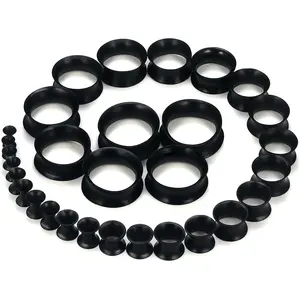 10G-25mm Thin & Thick Silicone Ear Gauges Tunnels Stretching Kit Double Flared Rubber Gauges Tunnels Plugs Flexible Soft Tunnels Earrings Gauge Kit for Women Men