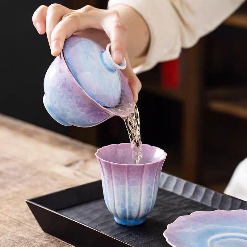 T17. Jingdezhen High-Temperature Yao Bian Gaiwan | Non-Scorching Handmade Crystal Glazed Tea Bowl