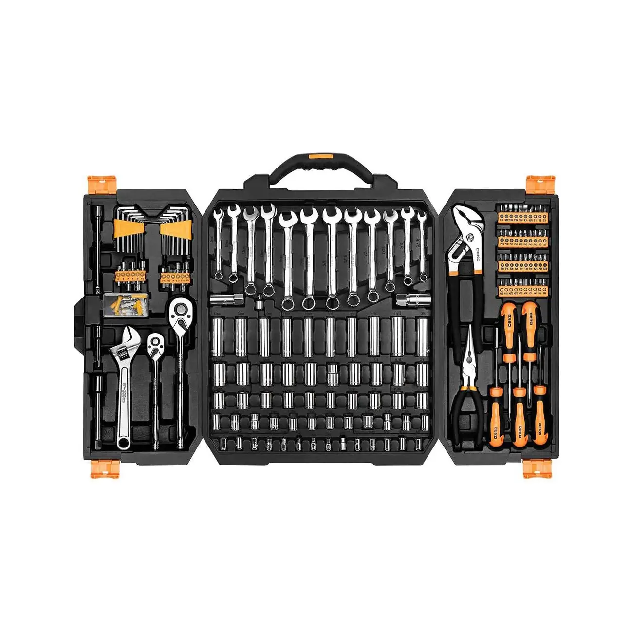 DEKO 192 Piece Mechanics Tool Set Socket Wrench Set, Plastic Storage Case with Auto Repair Hand Tool Kit Wrench Tool Box Set fingerhut 53 pcstoolset