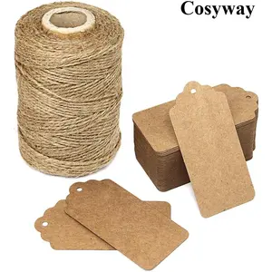 Cosyway 100PCS Brown Rectangle Kraft Paper Tags and 300 Feet Natural Jute Twine