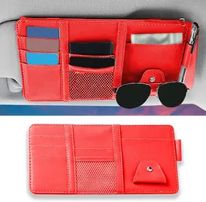 Universal Car Sun Visor Holder – Large Capacity with Zipper, Card Slots & Glasses Clip