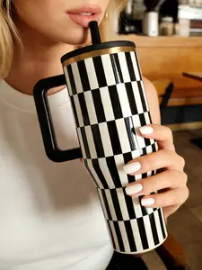 HYDROJUG Traveler 40oz Black Tie Black And White Of Large Capacity Triple-Wall Insulated Stainless Steel With Straw Cup. Flip-Straw, Completely Leak-Proof. Perfect For Students And Office Workers, Sports, Camping, Traveling. Birthday Gift, Festival Gift.