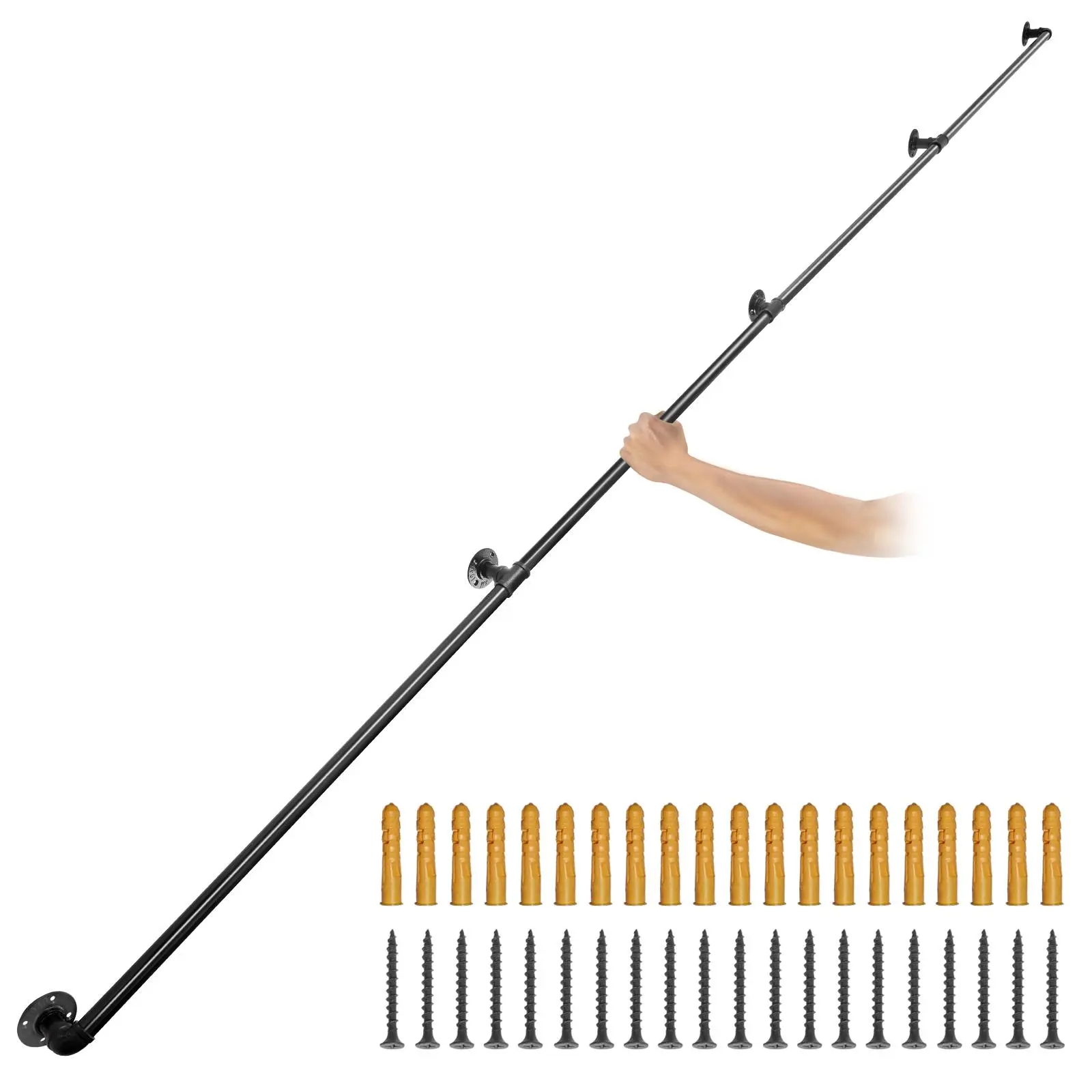 【SummerFinds】VEVOR Pipe Stair Handrail,  , 13FT Staircase Handrail, 440LBS Load Capacity Carbon Steel Pipe Handrail, Industrial Pipe Handrail with Wall Mount Support, Round Corner Wall Handrailing for Indoor, Outdoor