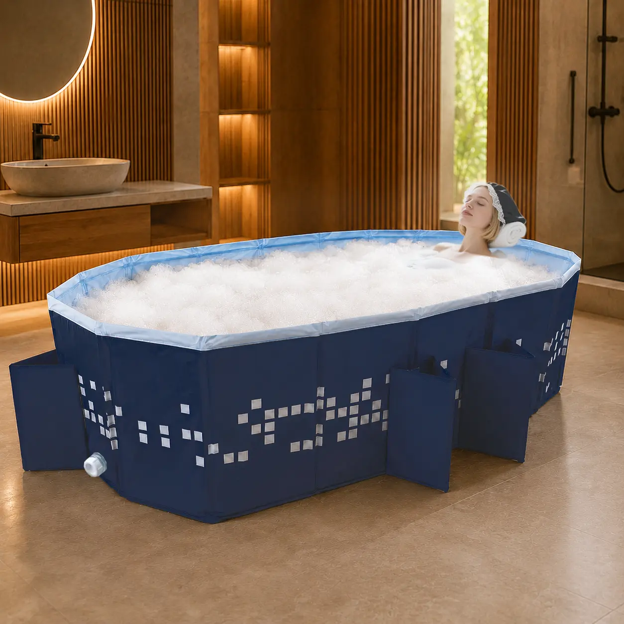 87.4" Large Foldable Bathtub for Adults, Portable Soaking Tub with Stable Support & Quick Drain