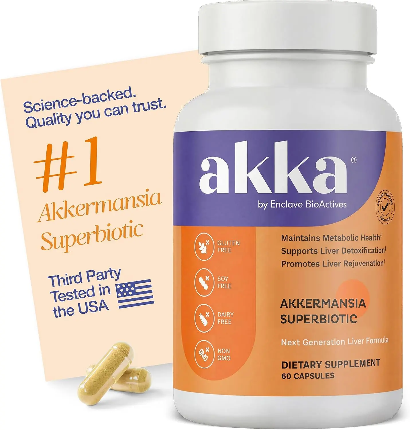AKKA Akkermansia Probiotic Liver Cleanse & Liver Health Supplement for Energy, Digestion & Metabolism Support | Akkermansia Muciniphila Superbiotics with Resveratrol, Quercetin & Silymarin | Gut Health | Non-GMO, Gluten-Free | 30 & 60 Capsules Pack