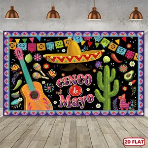 1pc Durable Polyester 2D Flat Mexican Carnival Party Banner Decoration, 70.8"x43.3" Textile Backdrop, Ideal for Photo Booths & Celebrations