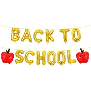 14Pcs Back To School Balloons - 16inch Gold Letter Balloons for Back to School Decorations - First Day of School Decorations - Party Supplies