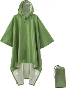 QIANQUHUI Waterproof Rain Poncho Lightweight Reusable Hiking Hooded Coat Jacket Unisex Raincoat for Hiking Camping Emergency