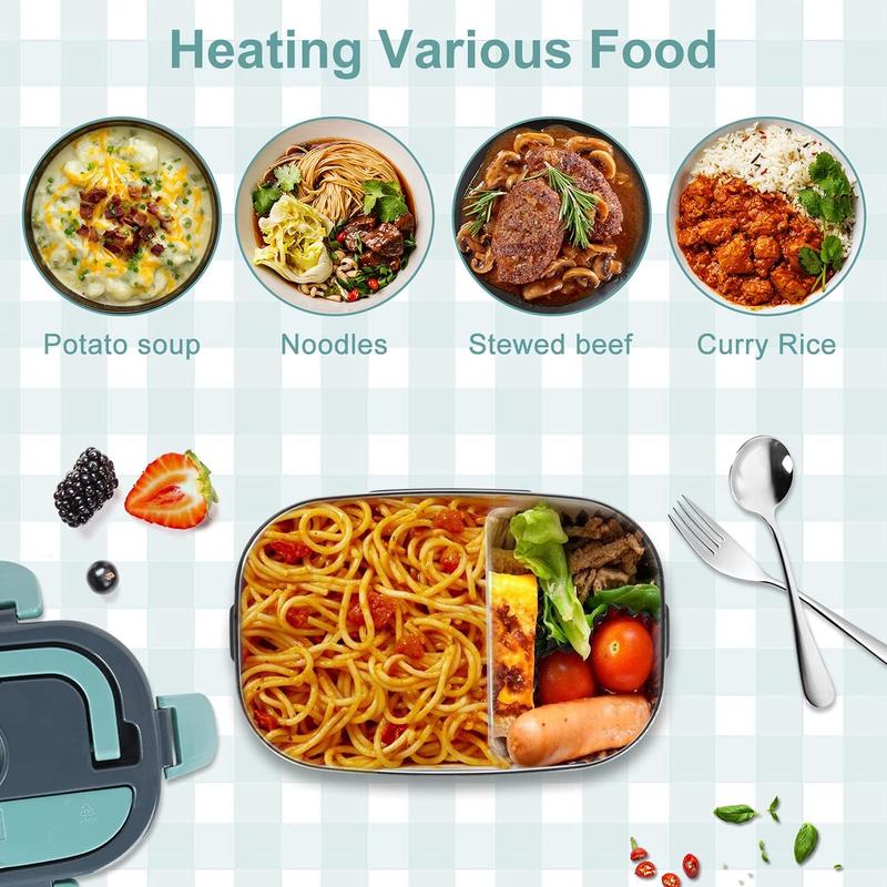 Electric Lunch Box Food Heater, 3 in 1 Ultra Quick Heated Lunch Boxes for Adults, 12V/24V/110V Portable Food Warmer for Car/Truck/Office With Fork Spoon and Insulated Carry Bag