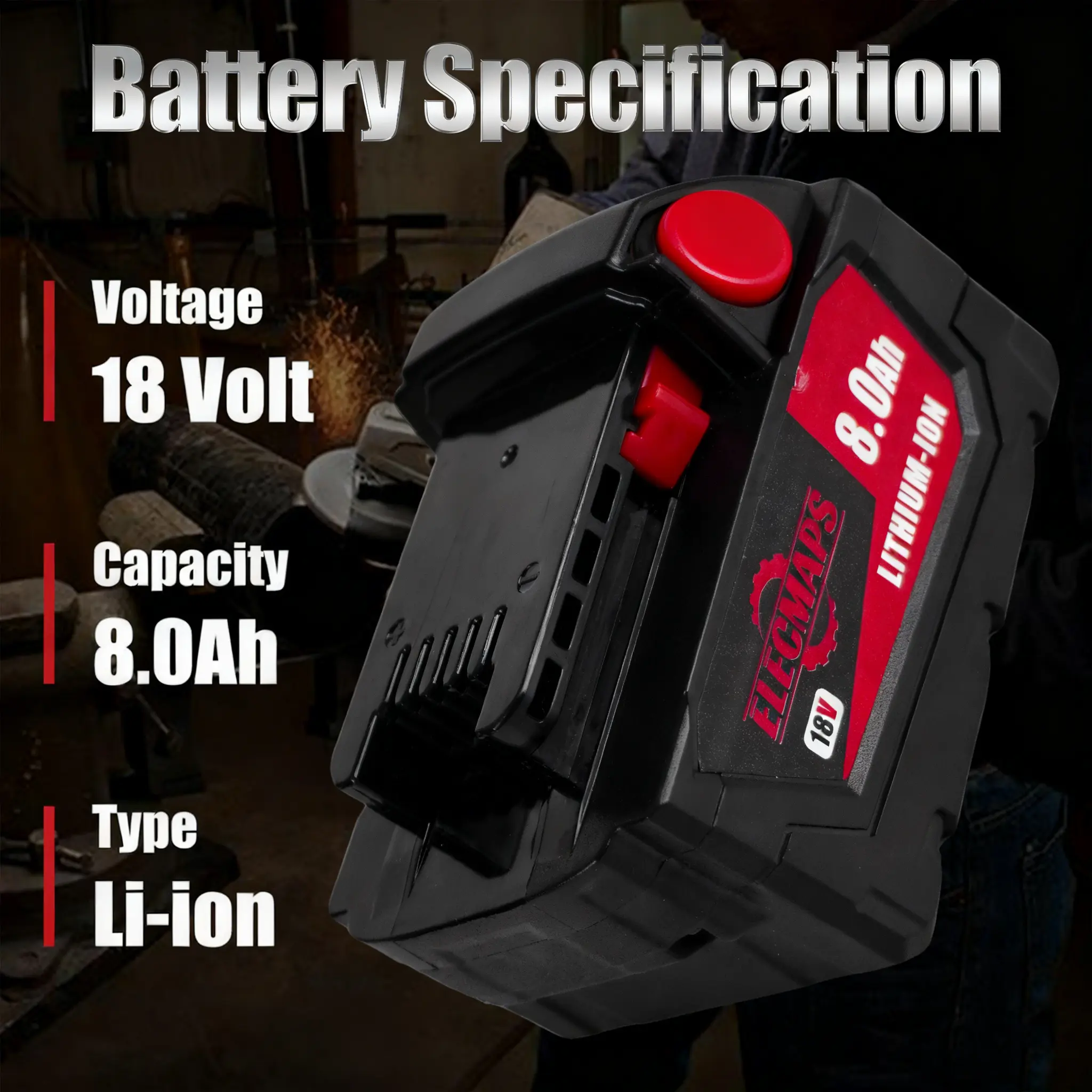 ELECMAPS Two-Piece Set 18V 8.0Ah Lithium Battery and Charger Kit