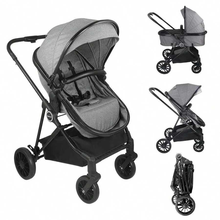 Lightweight Foldable Baby Stroller Pushchair Companion, Unisex 0-2 Years Travel Gear with Reversible Seat, Adjustable Backrest, Large Shopping Basket, Storage Pockets