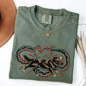 Comfort Colors Cobra Wolf Shirt, Snake Dagger Tattoo T-Shirt, Vintage Samurai Graphic Tee, Dark Aesthetic Streetwear Top Unisex